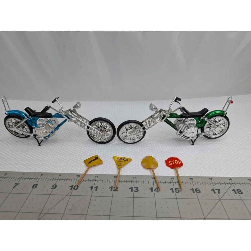Plastic Motorcycle Chopper Bike Lot of 2 Cake Topper Toy